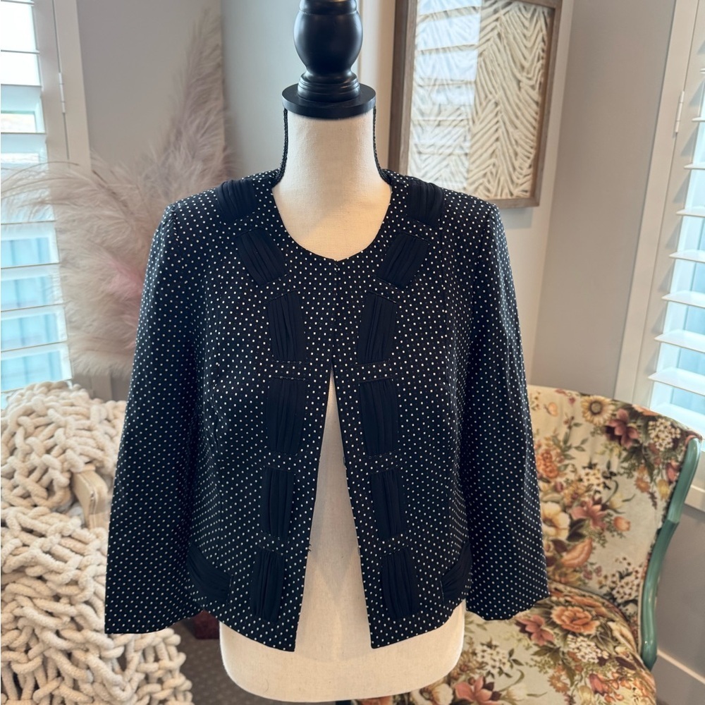 Women’s Cabi Black & White Polka Dot Open-Front Jacket Size 4